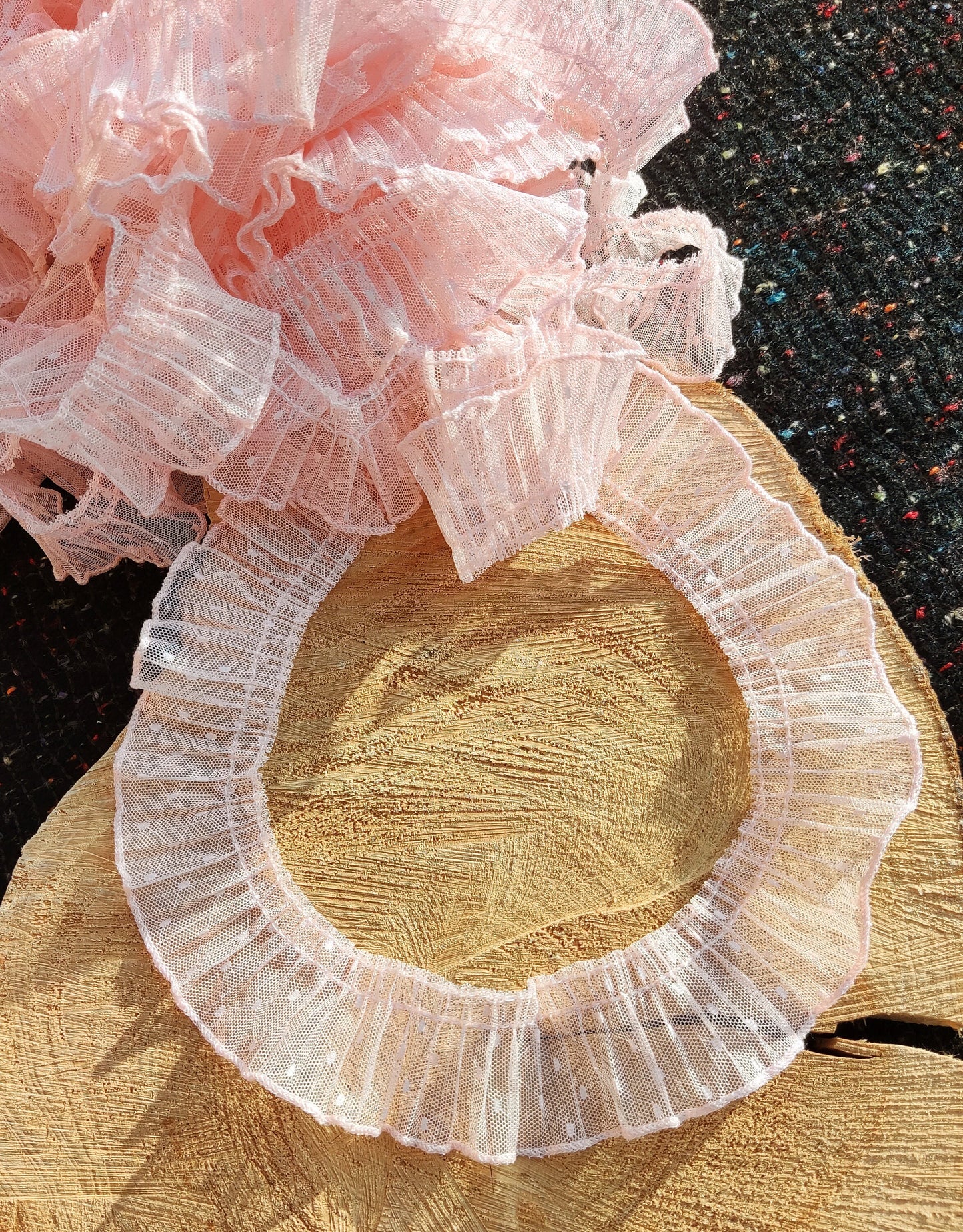 Pleated Dotty Tulle Frilly Trim- 4cm Width Gathered Spotty Ruffle Edging- Per yard- For Doll making, Bridal trim, Upholstery, Scrunchie DIY