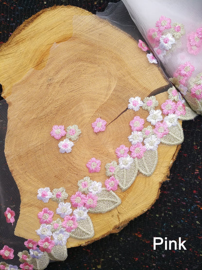 Beige and White Floral Embroidered Mesh Net Trim- Per yard - 18cm wide Gold Flower Lace Edging Border/Colourful Cherry Blossom Tulle Panel