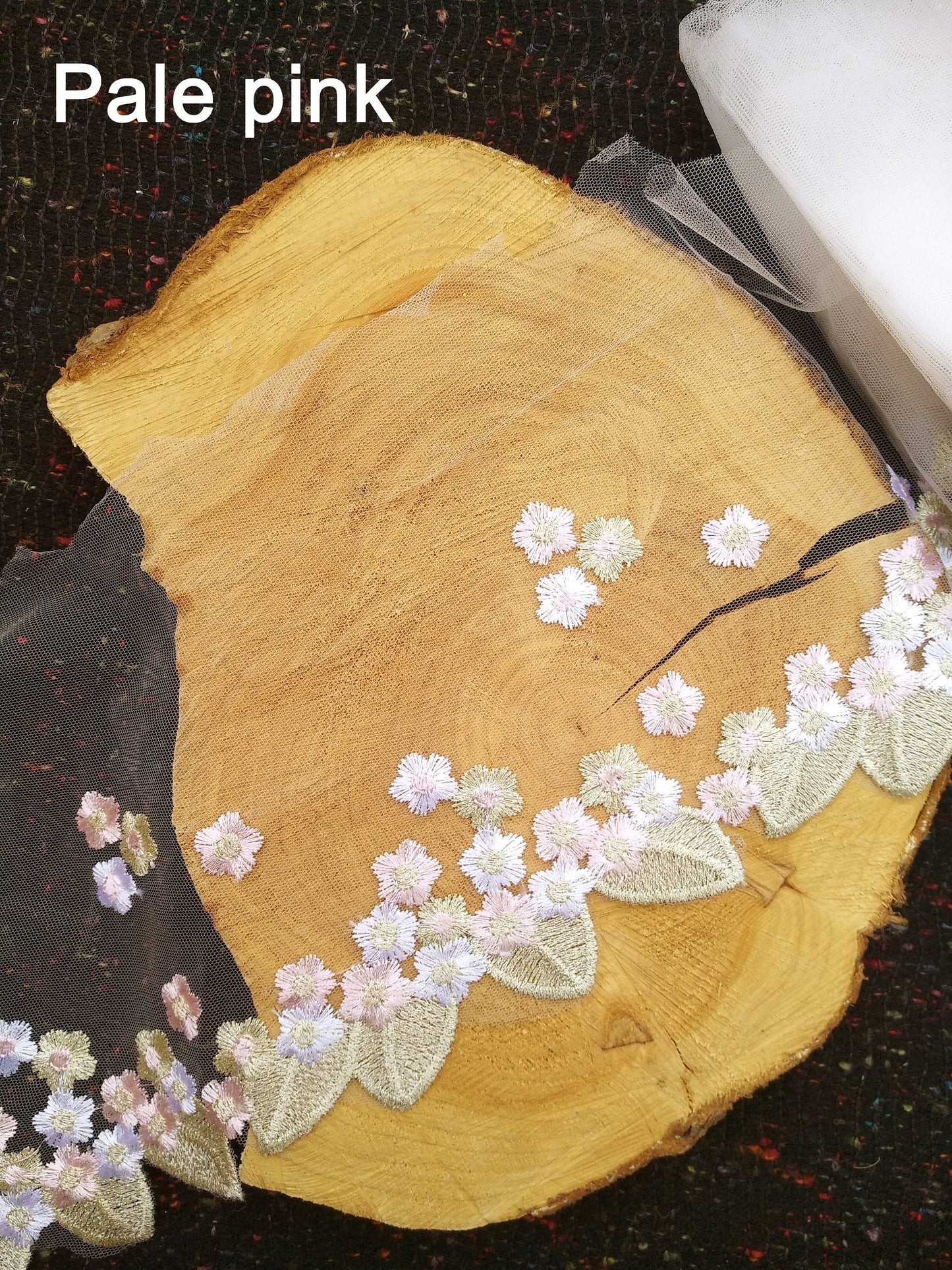 Beige and White Floral Embroidered Mesh Net Trim- Per yard - 18cm wide Gold Flower Lace Edging Border/Colourful Cherry Blossom Tulle Panel