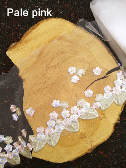 Beige and White Floral Embroidered Mesh Net Trim- Per yard - 18cm wide Gold Flower Lace Edging Border/Colourful Cherry Blossom Tulle Panel