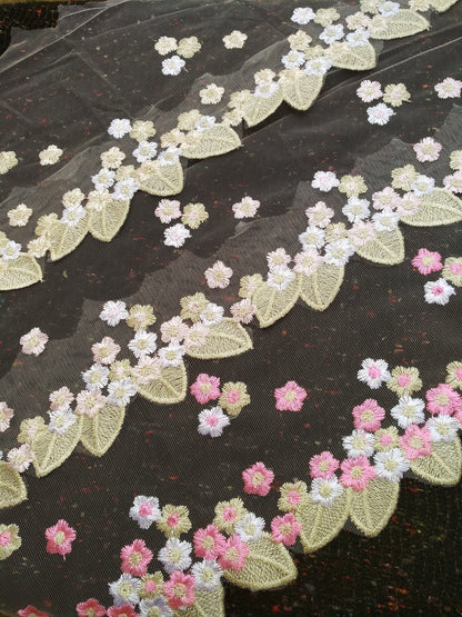 Beige and White Floral Embroidered Mesh Net Trim- Per yard - 18cm wide Gold Flower Lace Edging Border/Colourful Cherry Blossom Tulle Panel
