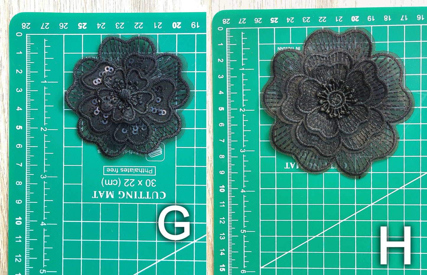 Black Embroidered Flower Sew on Lace Appliqué with Sequin -Layered Organza Floral Motif Patch- DIY Bridal Dress Embellishment, Wedding decor