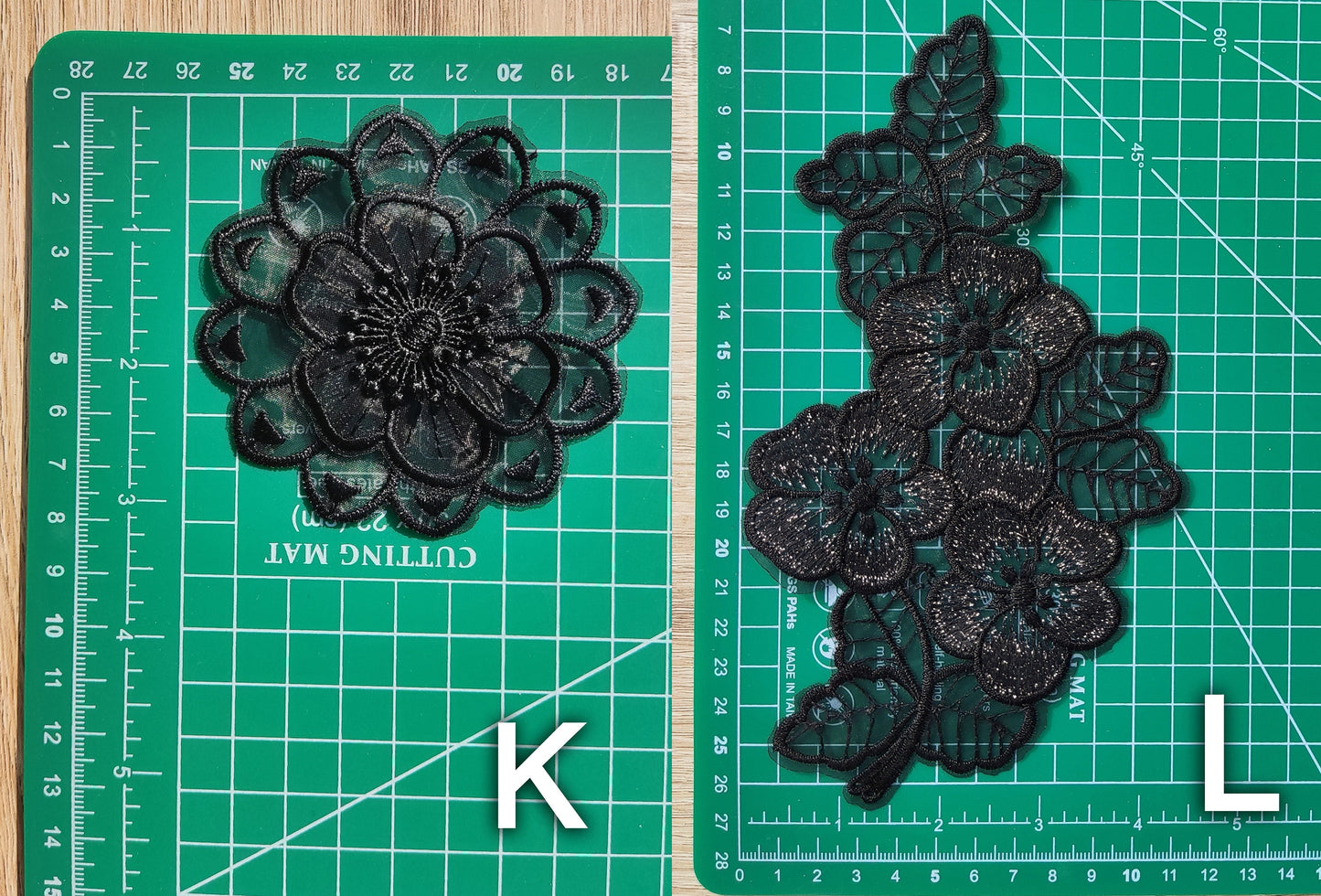 Black Embroidered Flower Sew on Lace Appliqué with Sequin -Layered Organza Floral Motif Patch- DIY Bridal Dress Embellishment, Wedding decor