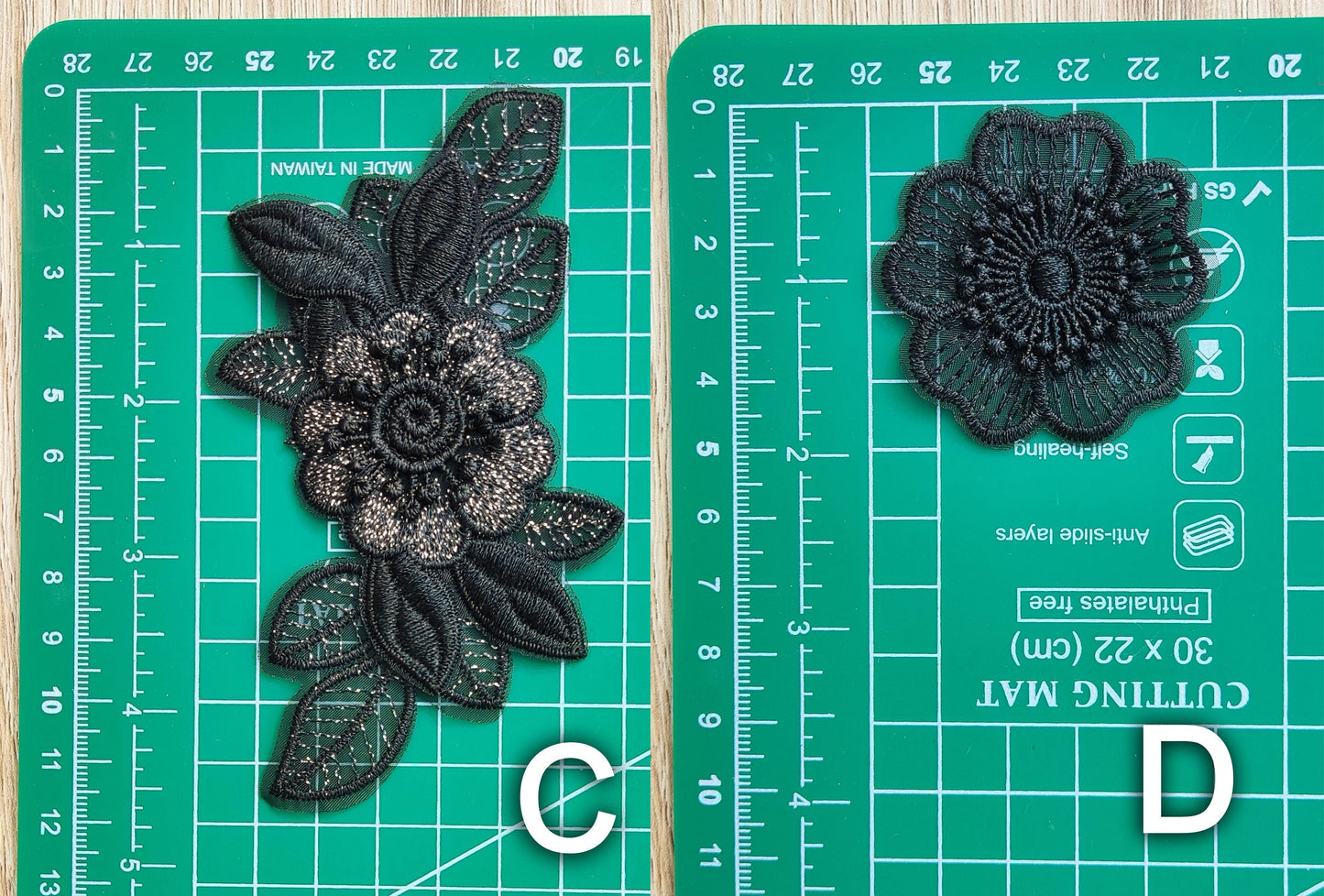 Black Embroidered Flower Sew on Lace Appliqué with Sequin -Layered Organza Floral Motif Patch- DIY Bridal Dress Embellishment, Wedding decor
