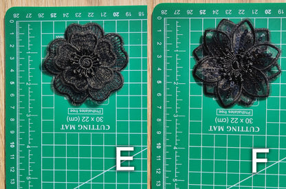 Black Embroidered Flower Sew on Lace Appliqué with Sequin -Layered Organza Floral Motif Patch- DIY Bridal Dress Embellishment, Wedding decor
