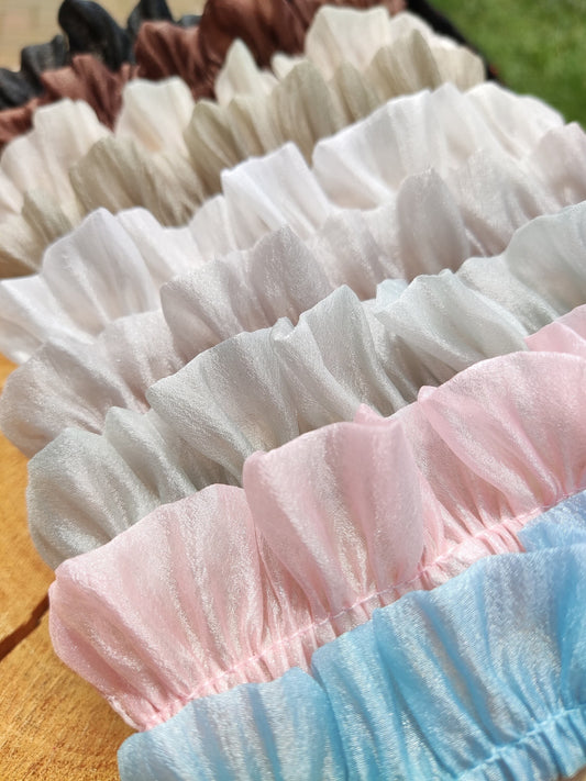 Lightweight Silver Shimmer Organza Trim- Per yard -3cm width Gathered Puffy Ruffle Trim for Doll Clothes, Dressmaking, Sewing