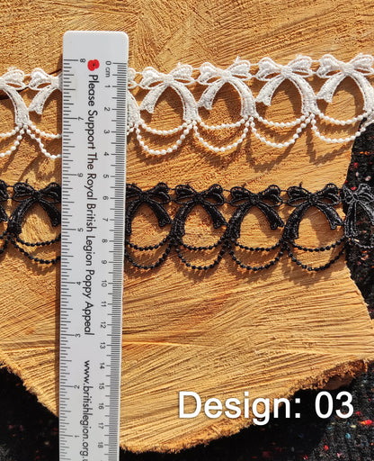 Bow Pattern Lace trim- Per yard -For Sewing, Doll Making, Scrapbooking, Bridal DIY