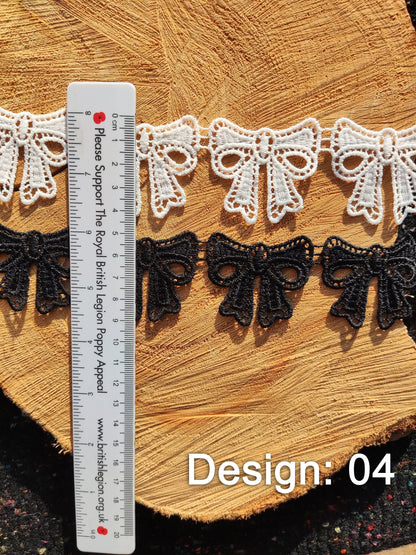 Bow Pattern Lace trim- Per yard -For Sewing, Doll Making, Scrapbooking, Bridal DIY