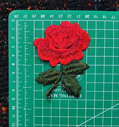 Stemmed Rose Embroidered Sew On Applique Patch- Flower Motif For Jacket DIY, Jeans Decoration, Soft Furnishing