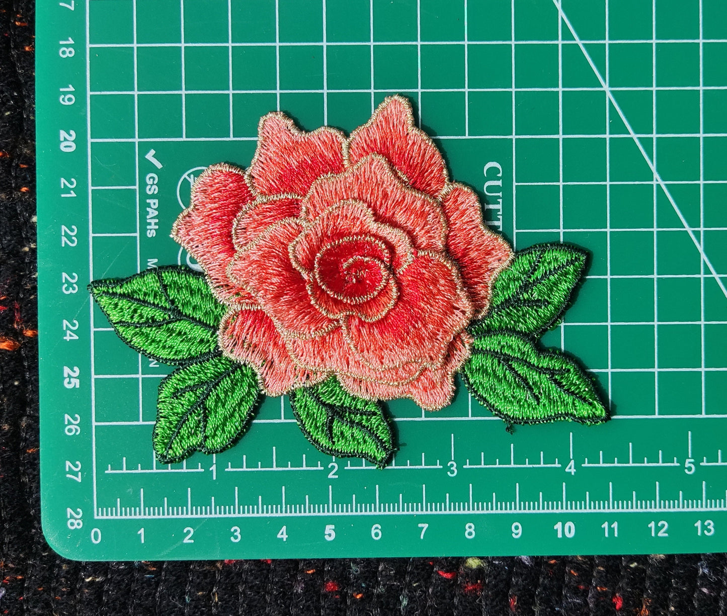 3D Embroidered Rose Applique- Sew On Golden edge Flower Patch Motif- For Denim Decoration, Costume DIY