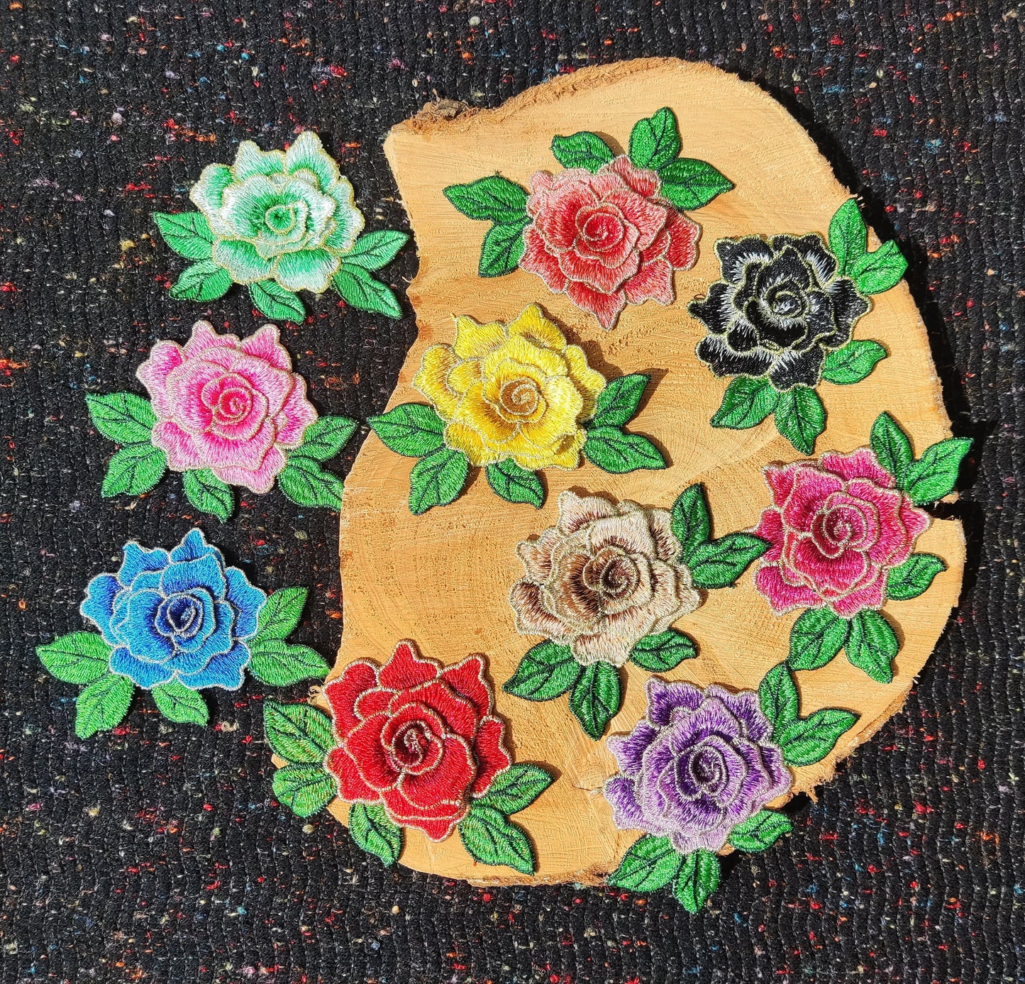 3D Embroidered Rose Applique- Sew On Golden edge Flower Patch Motif- For Denim Decoration, Costume DIY