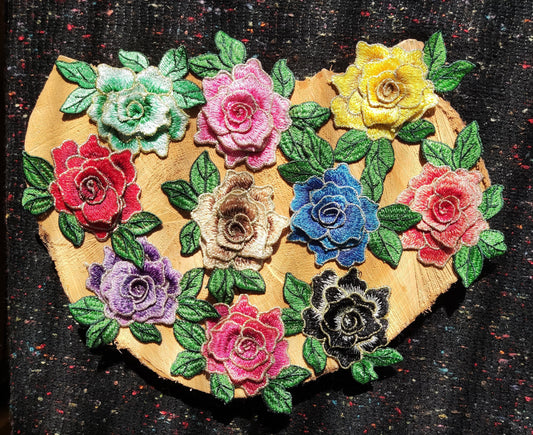 3D Embroidered Rose Applique- Sew On Golden edge Flower Patch Motif- For Denim Decoration, Costume DIY