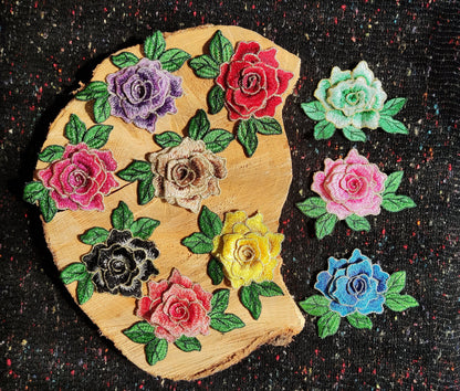 3D Embroidered Rose Applique- Sew On Golden edge Flower Patch Motif- For Denim Decoration, Costume DIY