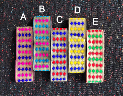 Gold Geometric Embroidered Cord- Diamond Hexagon Ribbon Trim -5cm width border - for Costumes, DIY Crafts, Dresses, Home Decor - 1 Yard
