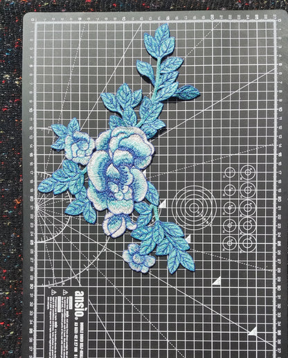 Large Denim blue Rose applique motif- Sew on Patch-Clothes/Jacket/ Bag DIY Craft