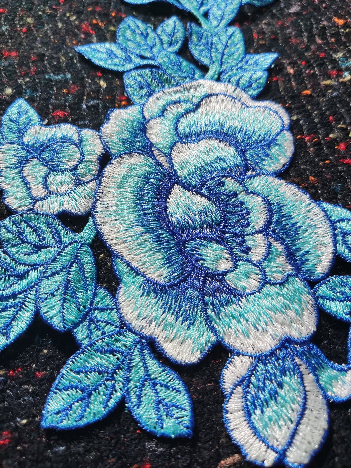 Large Denim blue Rose applique motif- Sew on Patch-Clothes/Jacket/ Bag DIY Craft