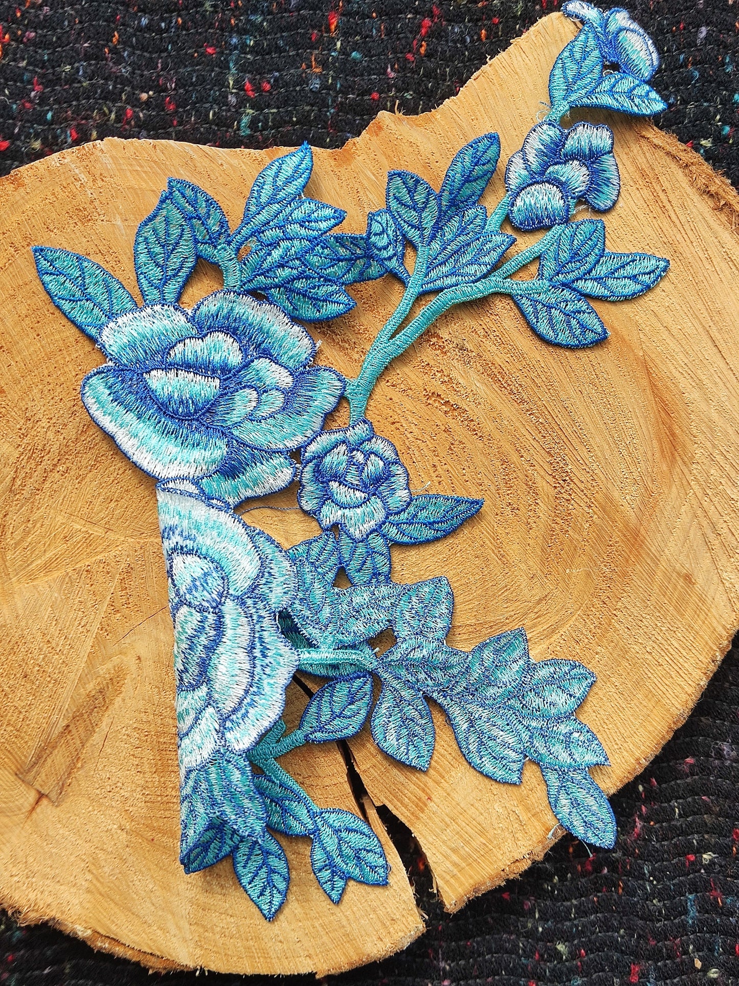 Large Denim blue Rose applique motif- Sew on Patch-Clothes/Jacket/ Bag DIY Craft