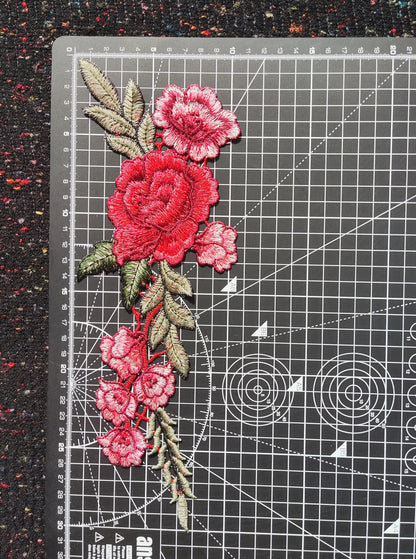 Large Red Rose embroidered applique motif- Sew on Patch- For Clothes DIY, Dressmaking, Bag making