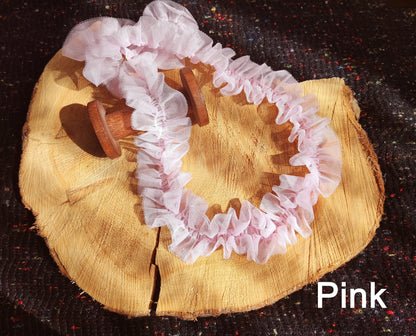 Double Layered Tulle Ruffle Trim with Scrunched Middle -Per yard- 5cm width Frilly Edging- For Festival Costume, Doll Clothes, Bridal DIY
