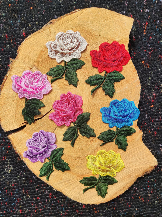 Stemmed Rose Embroidered Sew On Applique Patch- Flower Motif For Jacket DIY, Jeans Decoration, Soft Furnishing
