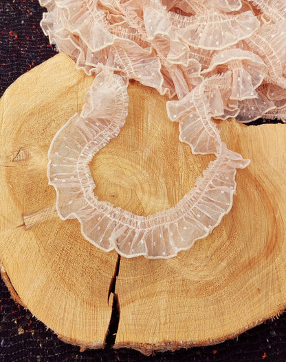 Pleated Dotty Tulle Frilly Trim- 4cm Width Gathered Spotty Ruffle Edging- Per yard- For Doll making, Bridal trim, Upholstery, Scrunchie DIY