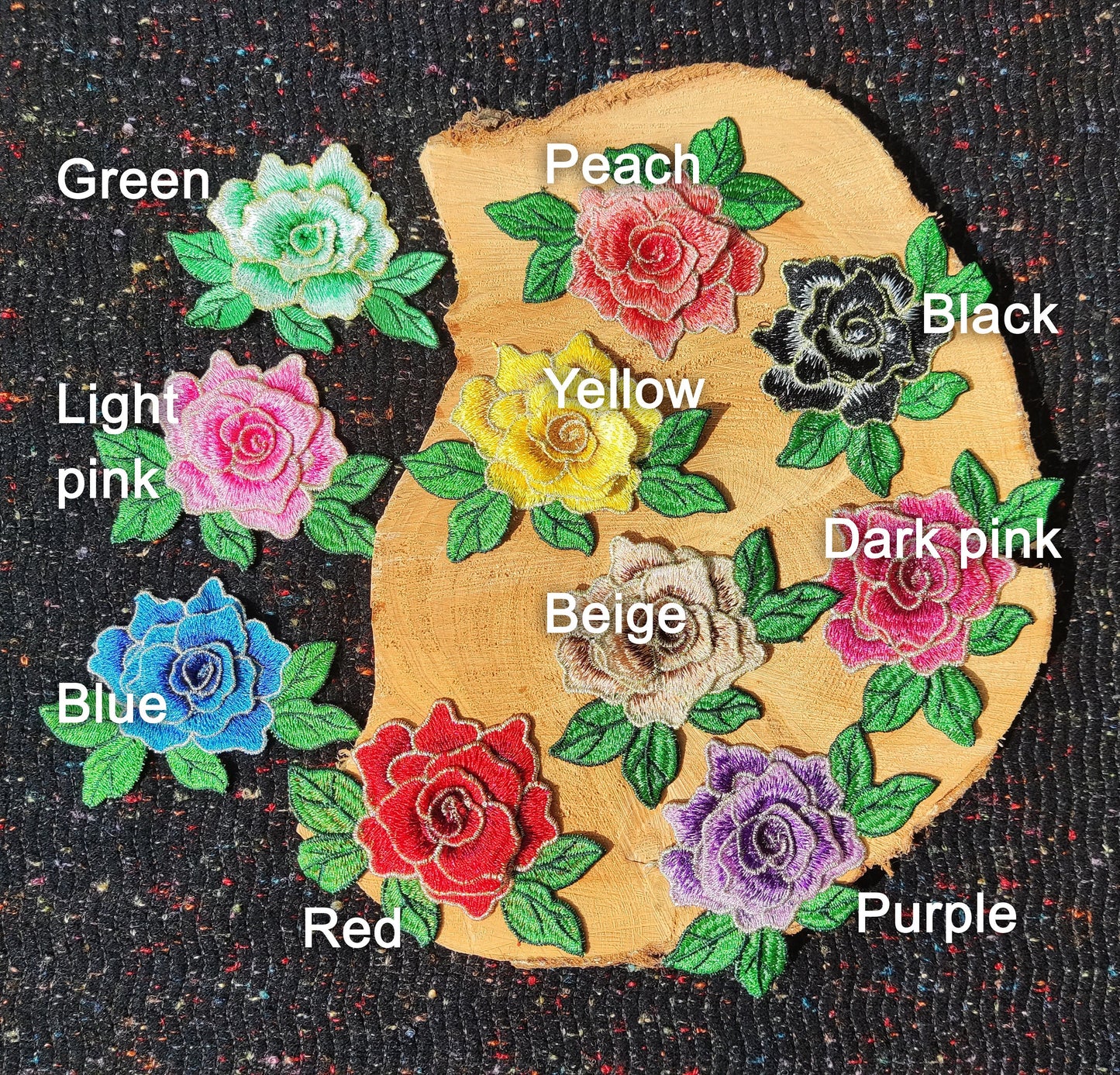 3D Embroidered Rose Applique- Sew On Golden edge Flower Patch Motif- For Denim Decoration, Costume DIY