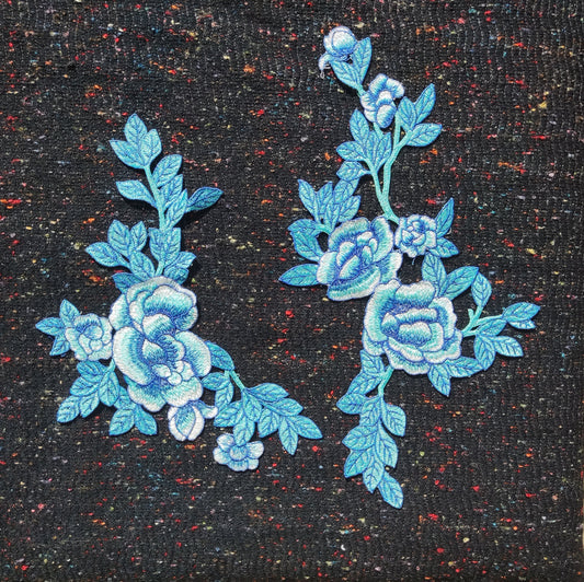 Large Denim blue Rose applique motif- Sew on Patch-Clothes/Jacket/ Bag DIY Craft