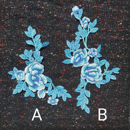 Large Denim blue Rose applique motif- Sew on Patch-Clothes/Jacket/ Bag DIY Craft