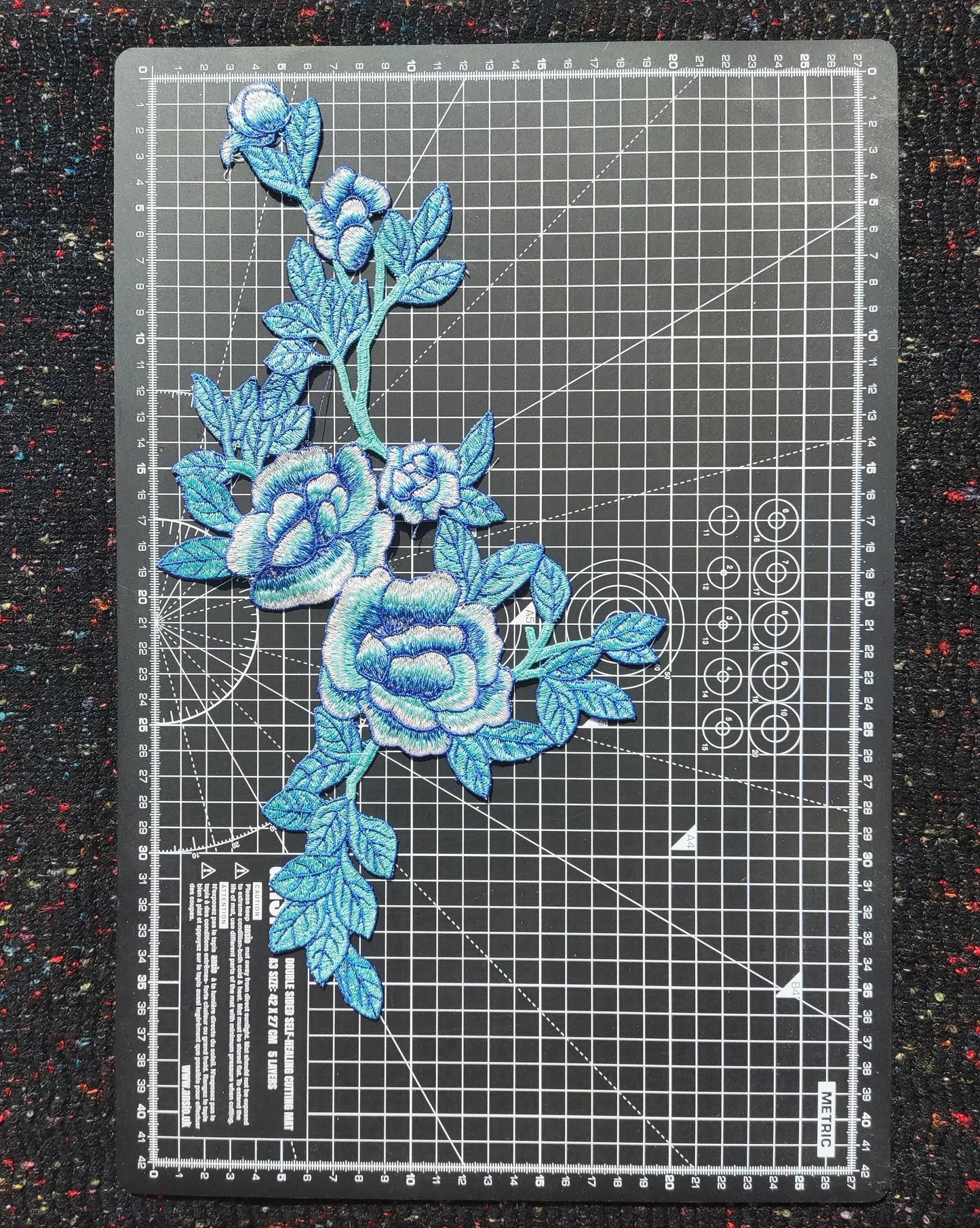 Large Denim blue Rose applique motif- Sew on Patch-Clothes/Jacket/ Bag DIY Craft