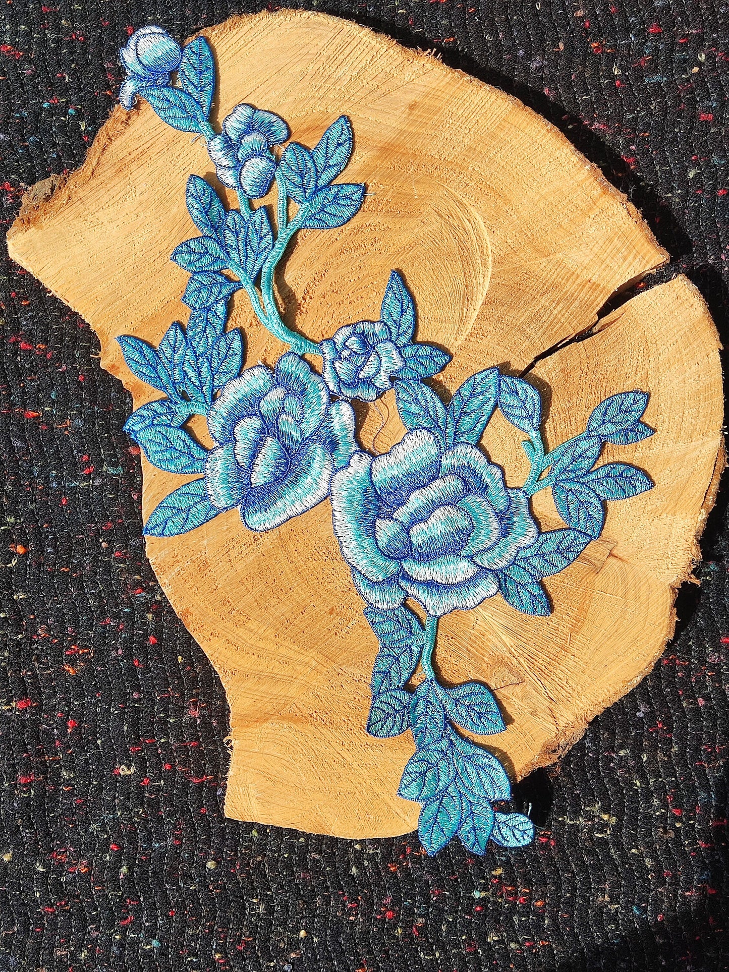 Large Denim blue Rose applique motif- Sew on Patch-Clothes/Jacket/ Bag DIY Craft