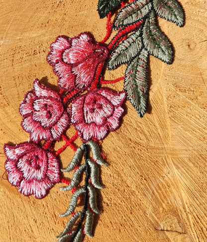 Large Red Rose embroidered applique motif- Sew on Patch- For Clothes DIY, Dressmaking, Bag making