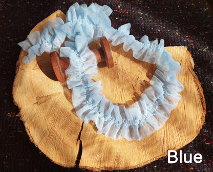 Double Layered Tulle Ruffle Trim with Scrunched Middle -Per yard- 5cm width Frilly Edging- For Festival Costume, Doll Clothes, Bridal DIY