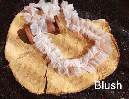 Double Layered Tulle Ruffle Trim with Scrunched Middle -Per yard- 5cm width Frilly Edging- For Festival Costume, Doll Clothes, Bridal DIY