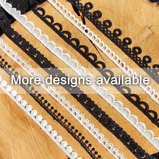 Narrow Lace Trim in White or Black- Per Yard- Embellishment for Doll Making, Bridal gown, Scrapbooking, Necklace DIY