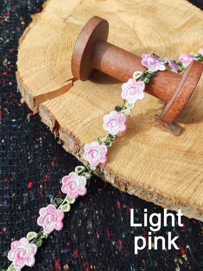 Single Flower Embroidered Floral Ribbon Trim -2cm wide Lace Border-Per yard- For Dressmaking, Home Decor, Doll Clothes, Necklace DIY