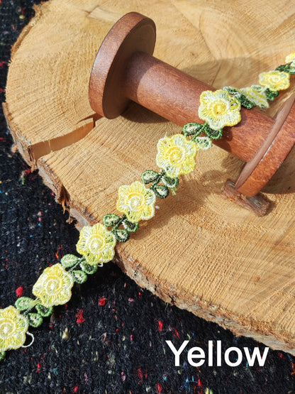 Single Flower Embroidered Floral Ribbon Trim -2cm wide Lace Border-Per yard- For Dressmaking, Home Decor, Doll Clothes, Necklace DIY