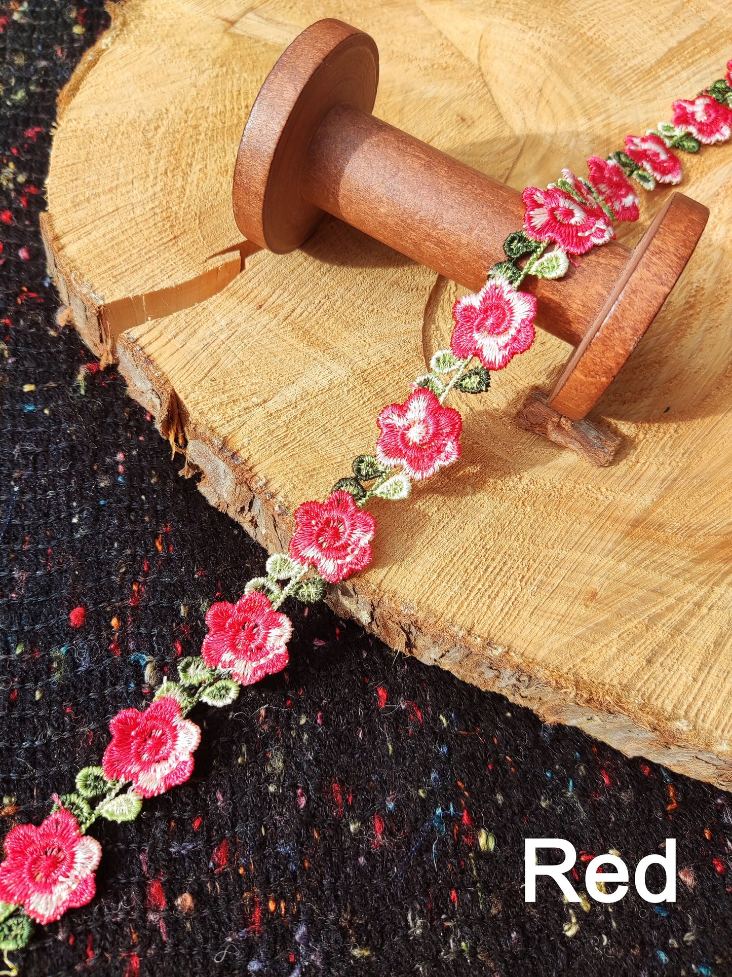 Single Flower Embroidered Floral Ribbon Trim -2cm wide Lace Border-Per yard- For Dressmaking, Home Decor, Doll Clothes, Necklace DIY