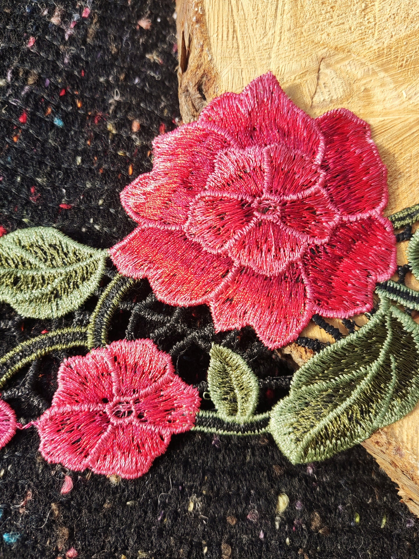 Red Rose Embroidered Flower Trim - 10cm Width Floral Vine Edging Border -DIY Clothing Bags Denim Jacket Jeans Embellishment Upholstery