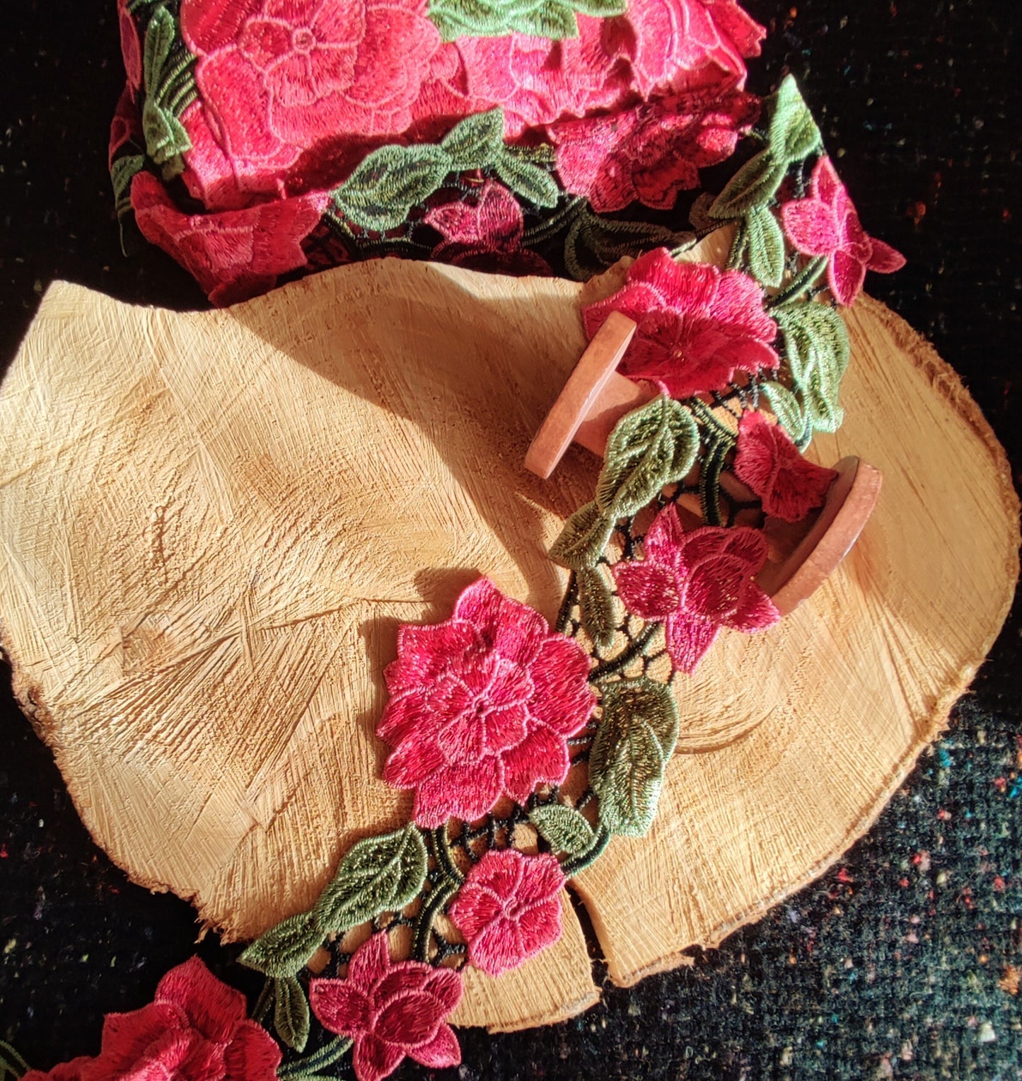 Red Rose Embroidered Flower Trim - 10cm Width Floral Vine Edging Border -DIY Clothing Bags Denim Jacket Jeans Embellishment Upholstery