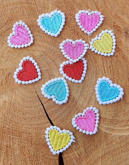 10 Small Embroidered Heart Appliques - Sew on motifs/patches - DIY Clothes, Sewing, Junk Journal, Scrapbooking