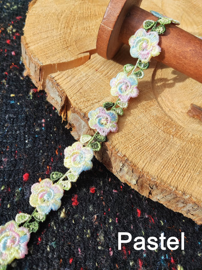 Single Flower Embroidered Floral Ribbon Trim -2cm wide Lace Border-Per yard- For Dressmaking, Home Decor, Doll Clothes, Necklace DIY