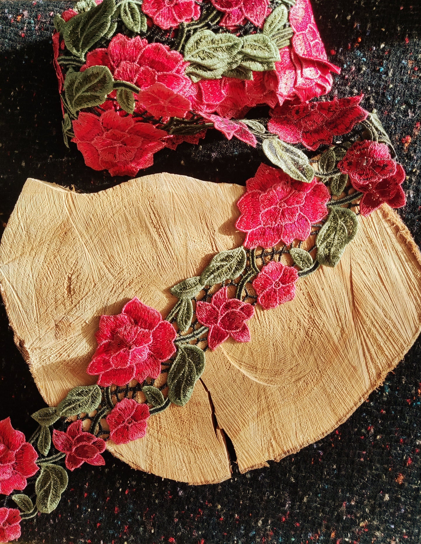 Red Rose Embroidered Flower Trim - 10cm Width Floral Vine Edging Border -DIY Clothing Bags Denim Jacket Jeans Embellishment Upholstery