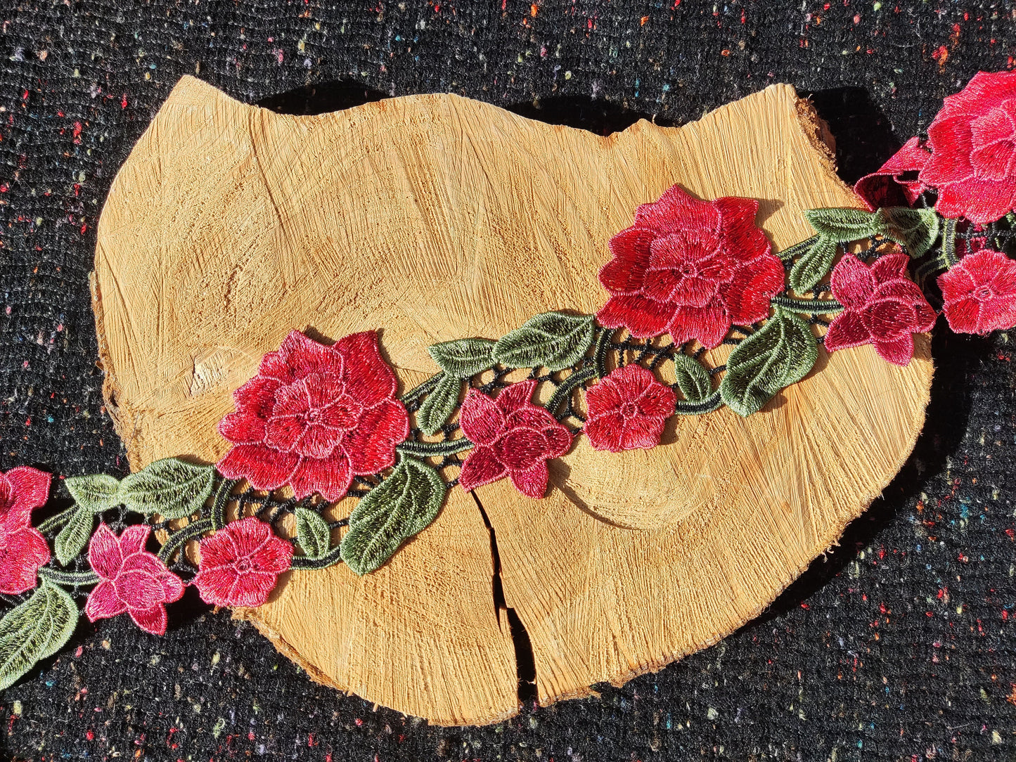 Red Rose Embroidered Flower Trim - 10cm Width Floral Vine Edging Border -DIY Clothing Bags Denim Jacket Jeans Embellishment Upholstery