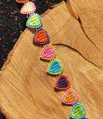 Embroidered Love Heart Lace Trim- 2cm width Colourful Ribbon Border- Per yard- DIY Clothing, Costume, Festival Dressmaking, Upholstery Decor