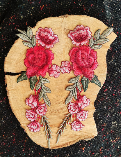 Large Red Rose embroidered applique motif- Sew on Patch- For Clothes DIY, Dressmaking, Bag making