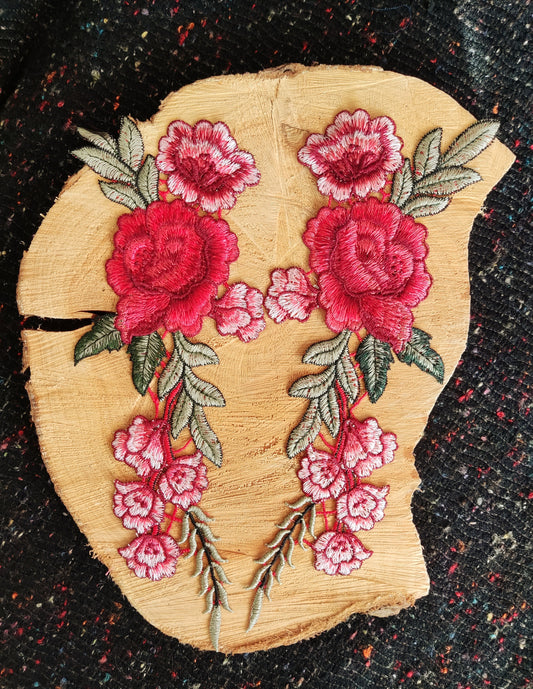 Large Red Rose embroidered applique motif- Sew on Patch- For Clothes DIY, Dressmaking, Bag making