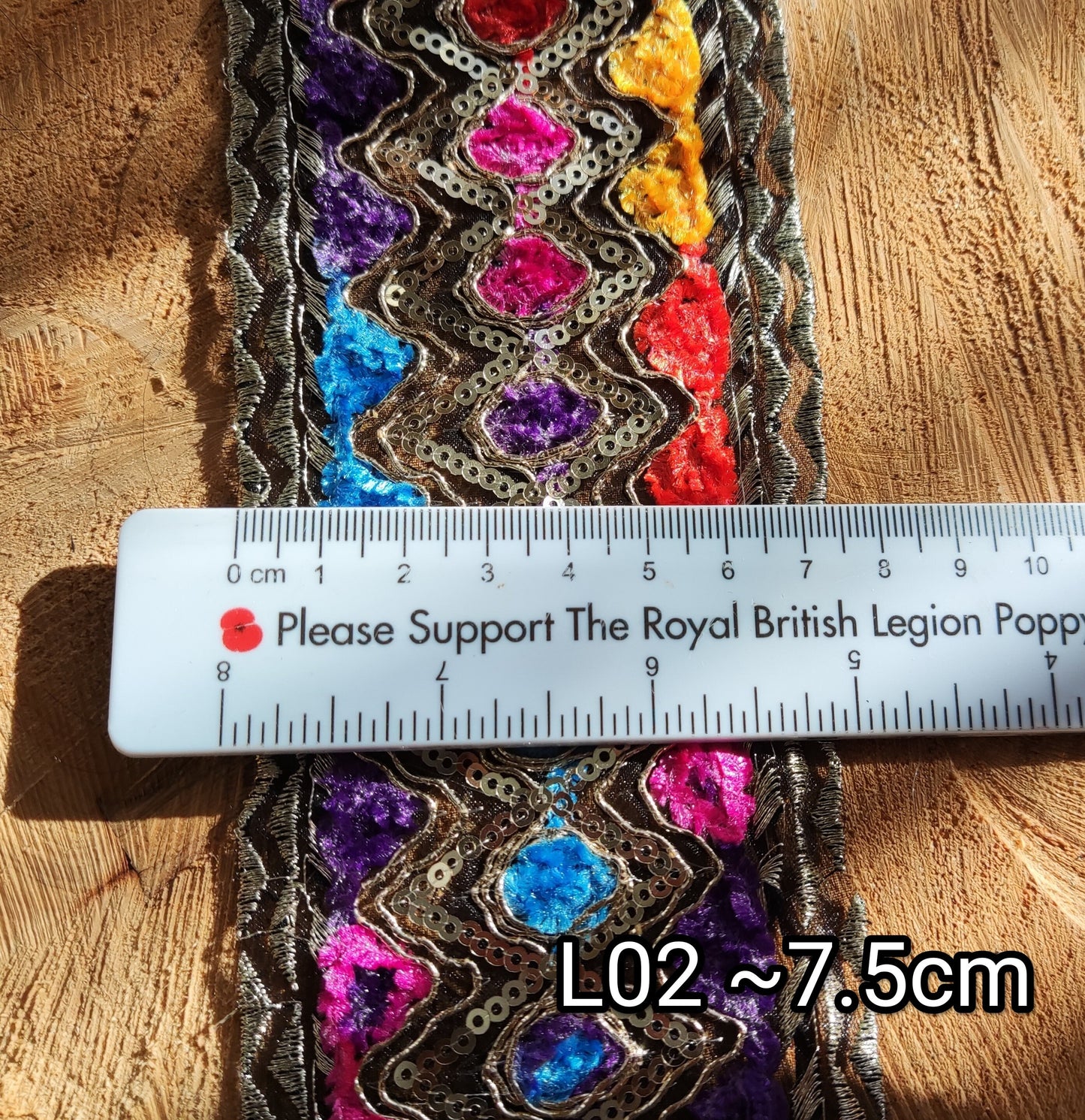 Chenille Embroidered Rainbow Trim with Sequin and Gold Edging- 7cm wide Gypsy Chic Colorful Flower Border- Per yard