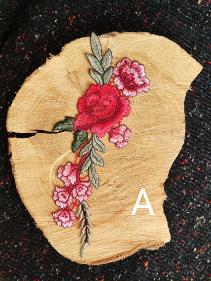 Large Red Rose embroidered applique motif- Sew on Patch- For Clothes DIY, Dressmaking, Bag making