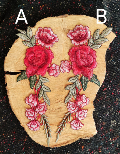 Large Red Rose embroidered applique motif- Sew on Patch- For Clothes DIY, Dressmaking, Bag making