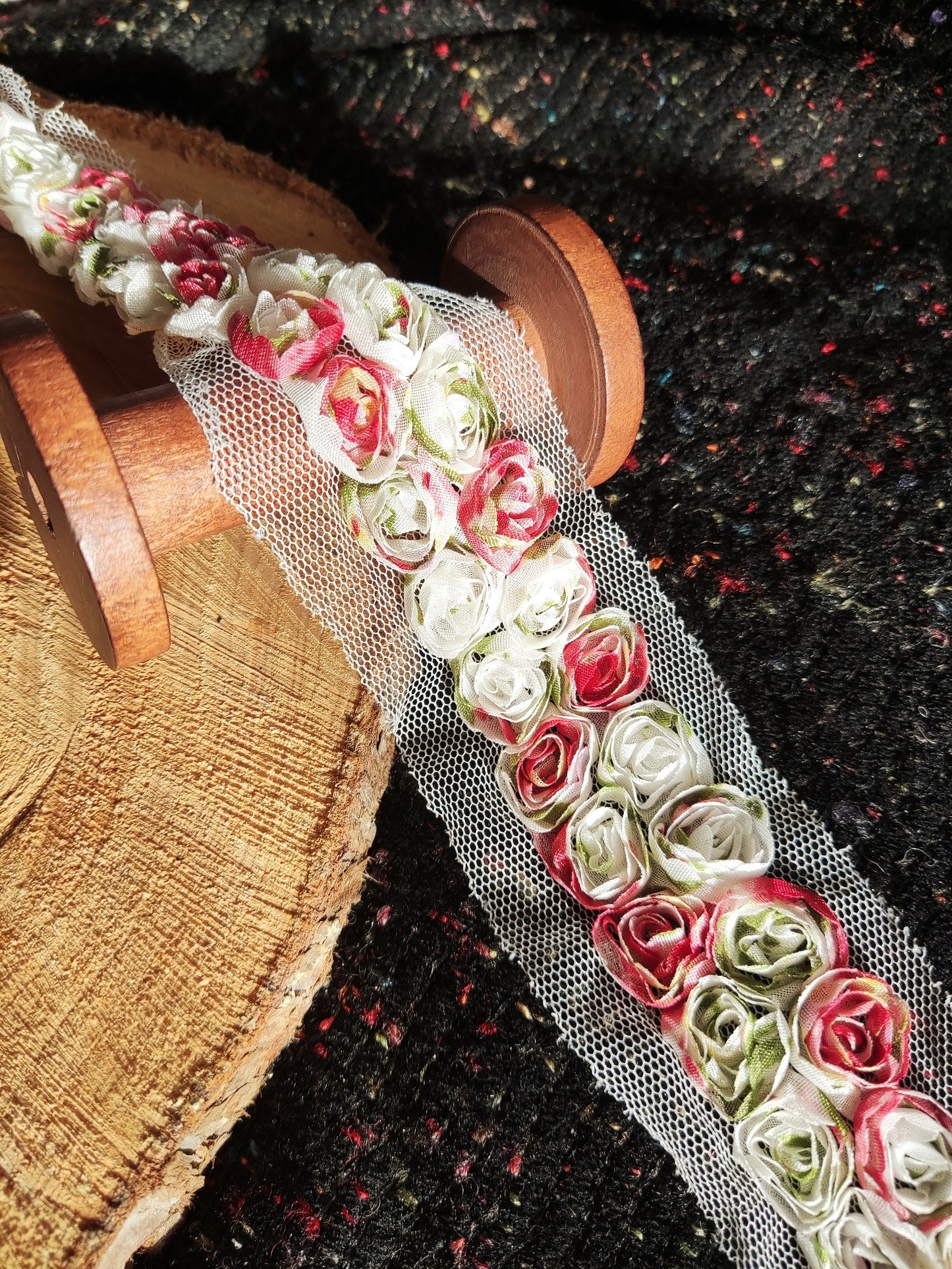 Double Rose Chiffon Trim- Per yard - 3cm width rose flower, floral edging